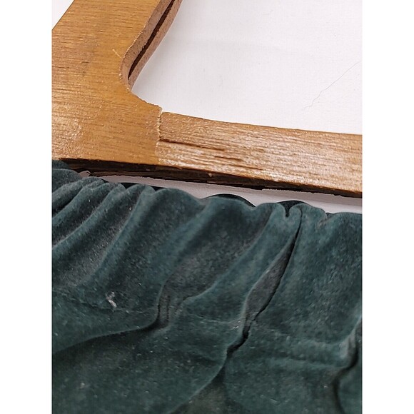 Vintage Holiday Fair Green Canvas Bag Purse Floral Embroidery Wood Handles - Picture 2 of 16